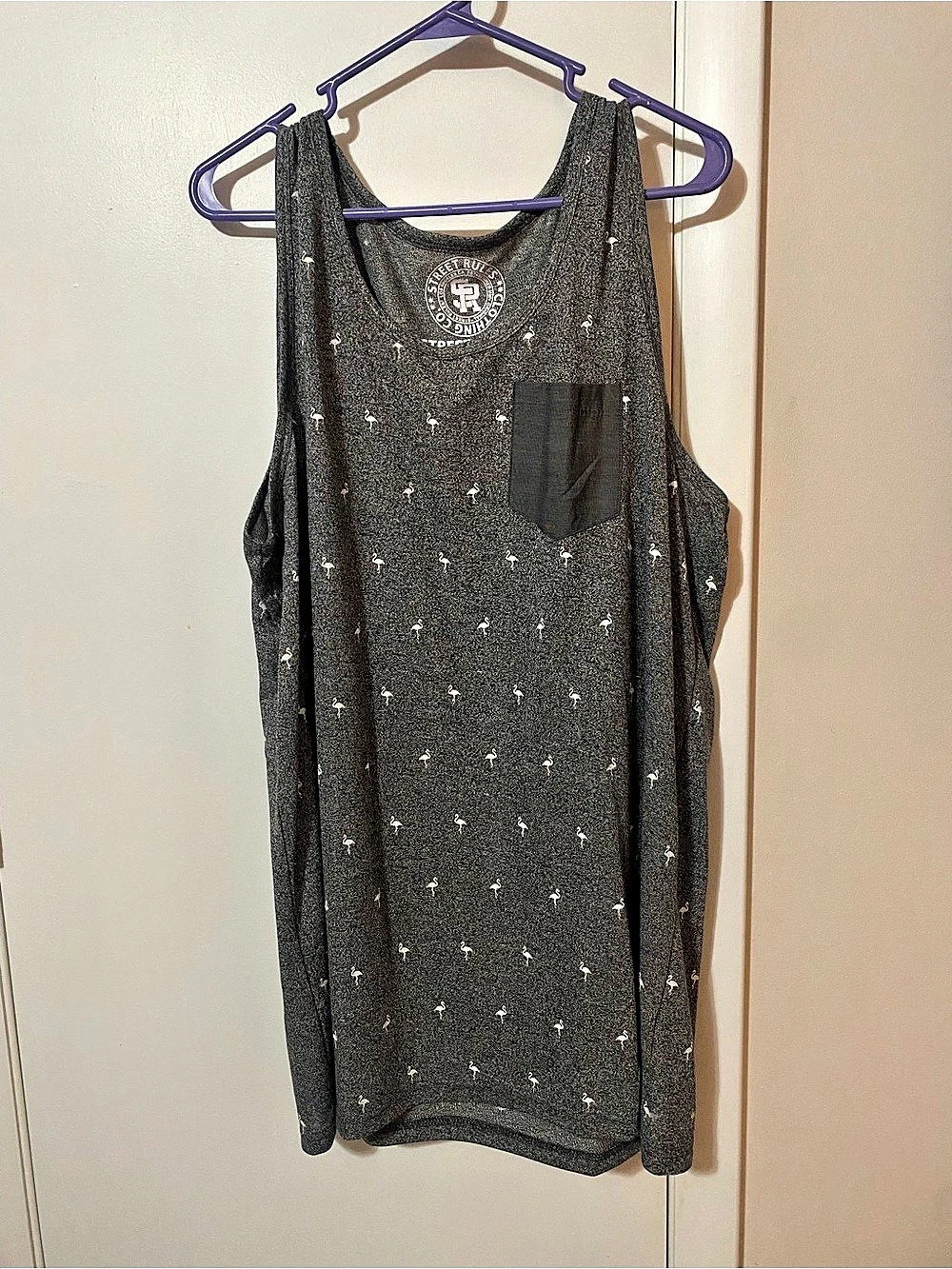 Men’s Street Rules Flamingo Print Gray White Tank Top XL